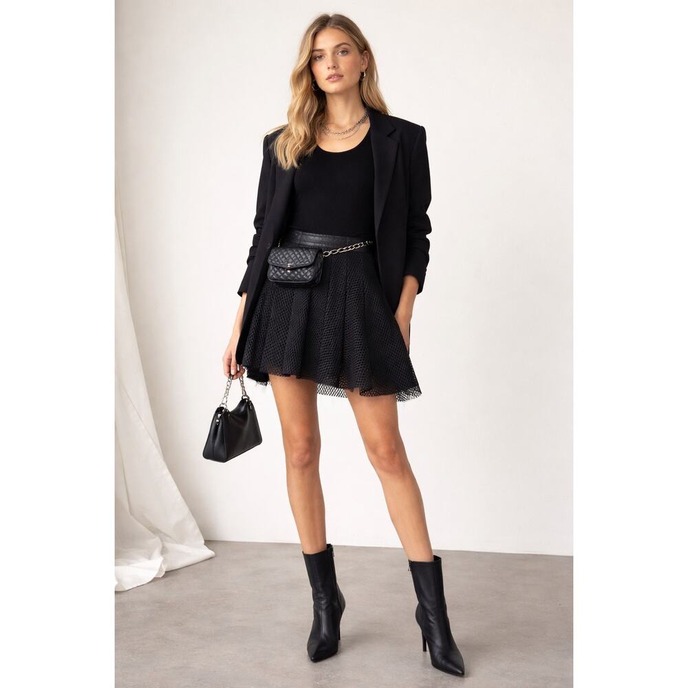 Black Pleated Mini Skirt with Subtle Texture - Women's Skirt